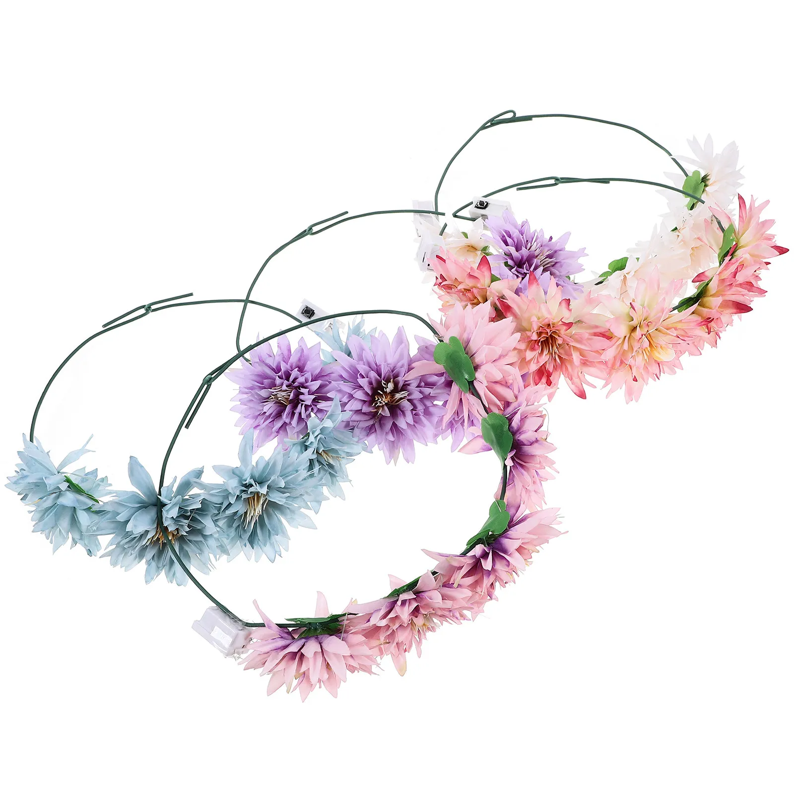 

Набор из 5 светодиодных цветочных повязок на голову: Декоративный цветочный венок, корона из роз, модный аксессуар для женщин на вечеринку, свадьбу, фестиваль