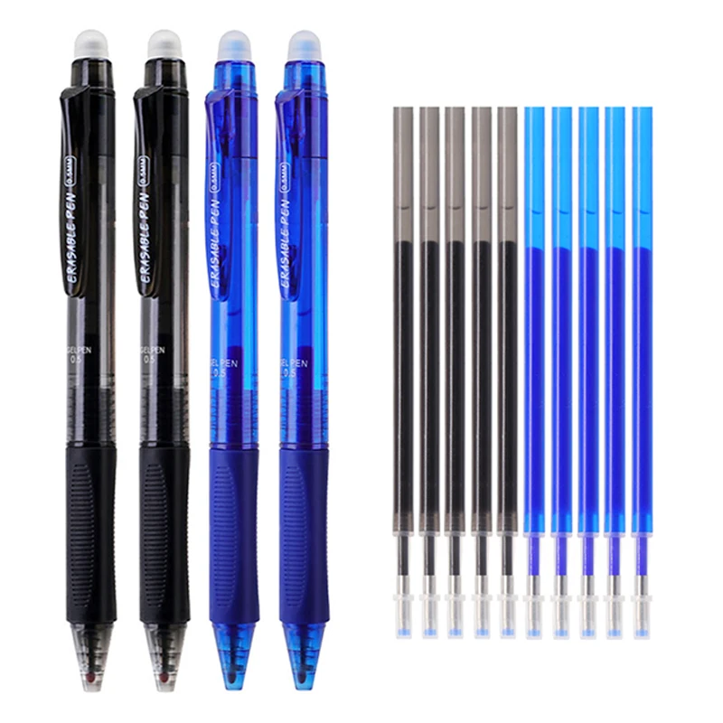 Large Capacity Ink Erasable Pen 0.5mm Push Automatic Gel Pen Washable Handle Magic Erasable Refills Rods Longer Writing School