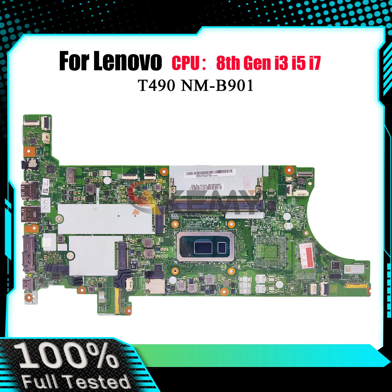 Scheda madre del computer portatile NM-B901 per Lenovo T490 T590 con i5 i7 8th Gen 8GB 16GB RAM Completamente testata al 100%
