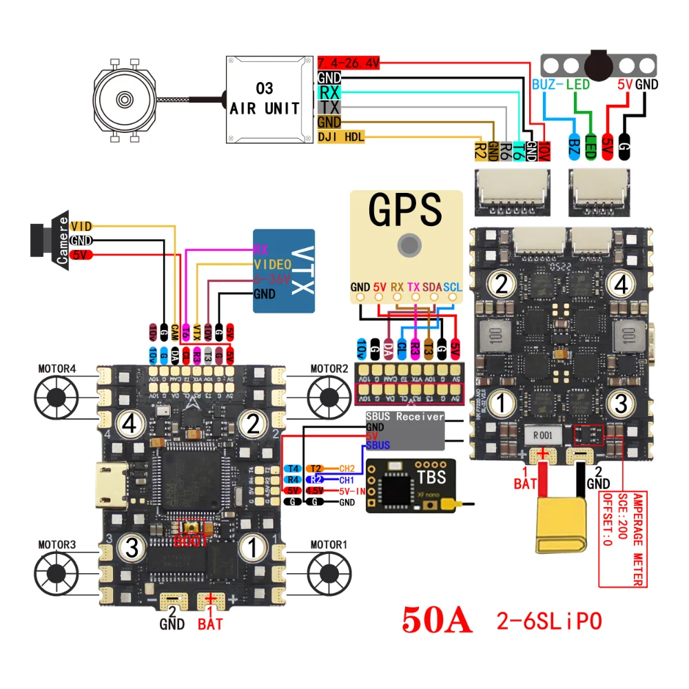 HAKRC F7220D AIO Double BEC F7 Flight Controller 32Bit 40A / 50A 4in1 ESC 2-6S for RC FPV Freestyle Toothpick Cinewhoop Drone