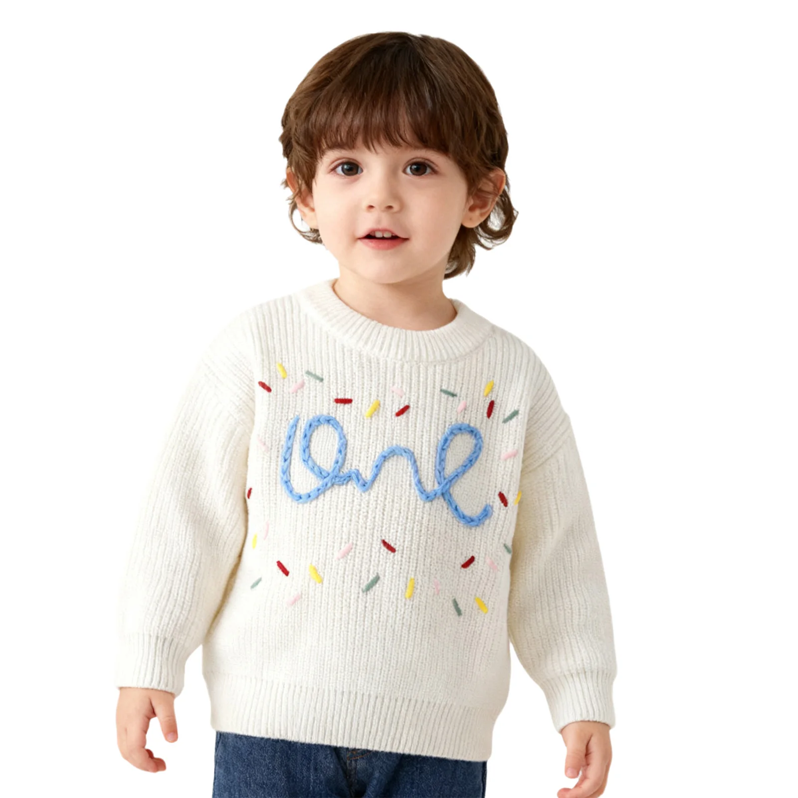 سترة عيد الميلاد الأولى للأطفال البنات والأولاد لخريف وشتاء كاجوال بأكمام طويلة مطرزة بحروف بلوفر محبوك ملابس للأطفال الصغار