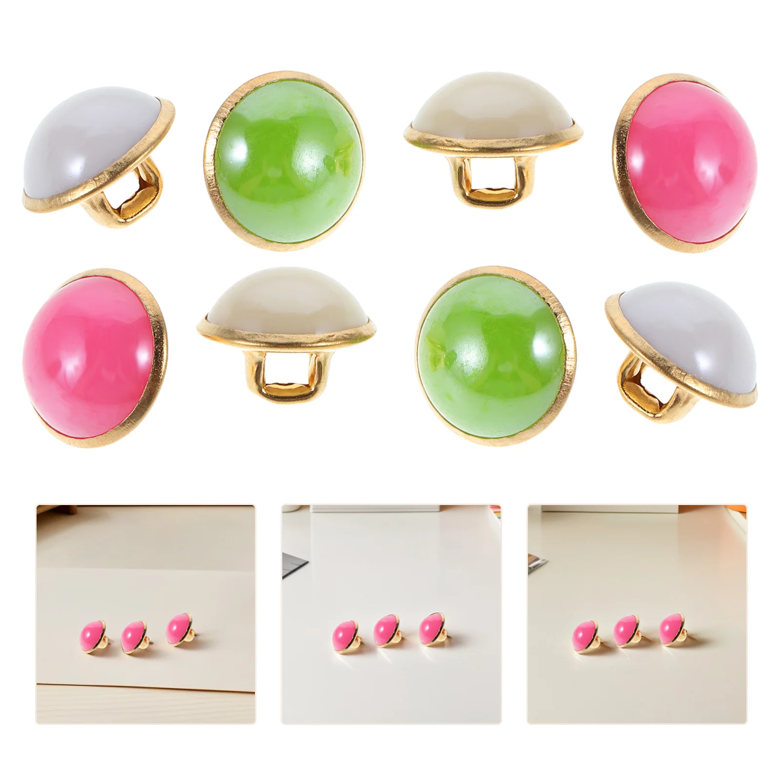 

200Pcs Faux Pearl Half Round Buttons 10mm Domed Resin Cap Metal Shank Sewing Craft Clothes Sweaters Decorative Buttons