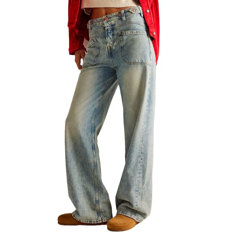 

2025 spring cross-border e-commerce Amazon new women's clothing retro trousers wide-leg long-leg jeans cw96285