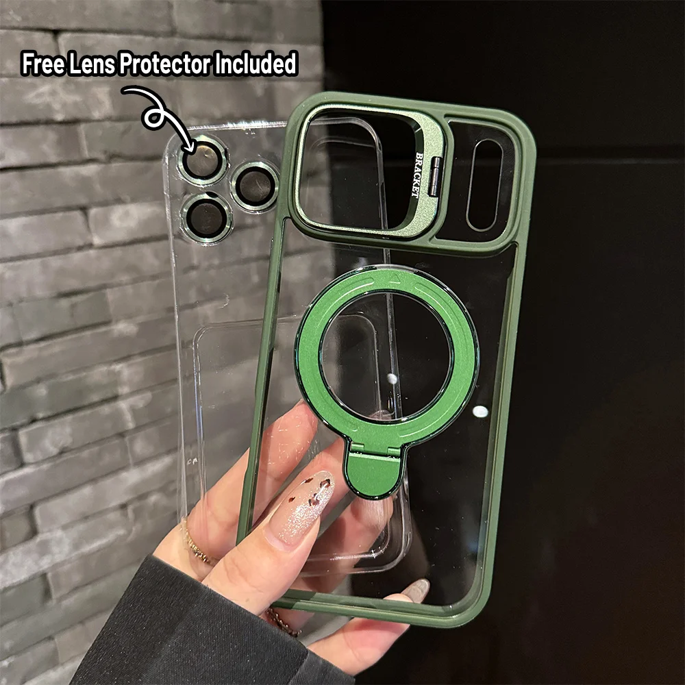 For Magsafe Magnetic Holder Phone Case For iPhone 17 Pro Max 16 14 Pro 15 Plus 13 12 11 Transparent Shockproof Lens Film Cover view 4