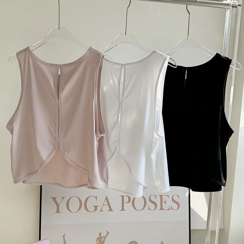 Sleeveless Loose Cool Feeling Hollow Out Backless Sports Cover Up Quick Dry Breathable Yoga Fitness Top