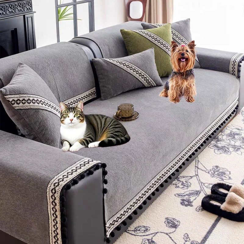 

1 шт., чехол для дивана из синели с кисточками, L-образный угловой коврик для дивана, полотенце, противоскользящий чехол для домашнего животного, детский чехол для дивана для гостиной (100파 커버