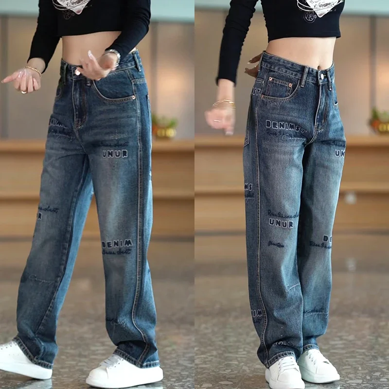 

New 2026 Men's Casual Cotton Jeans Harlan Loose Straight Leg Wide Leg Pants Washed Embroidered Print Comfortable Fashionable