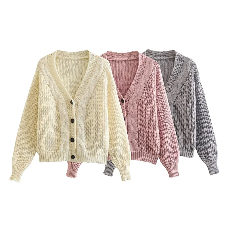 ABRINI Women Fall Loose Sweater Casual V-Neck Cardigan Sweater Button Up Knit Short Jacket Winter Warm Sweet Long Sleeved Coat