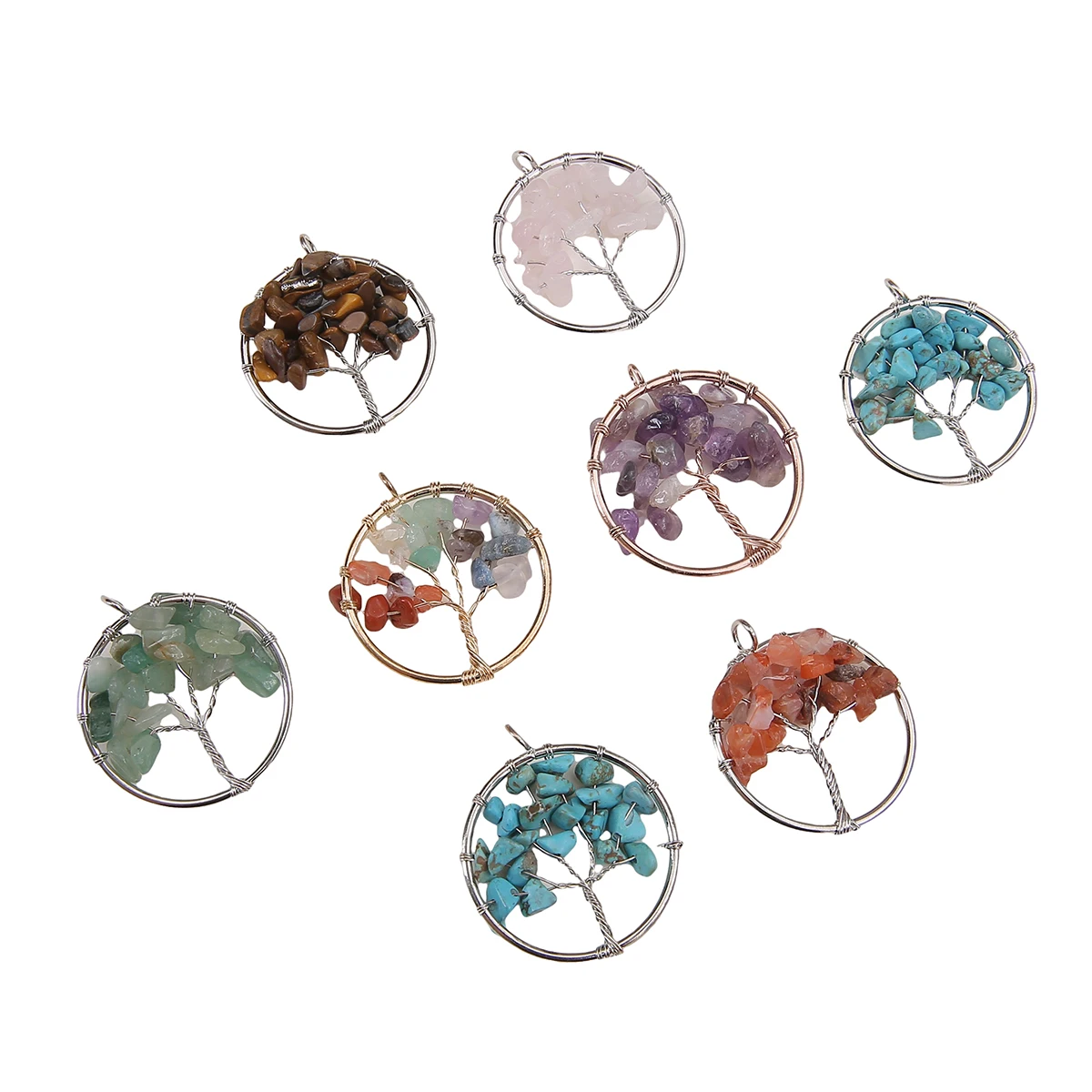 

1pc Natural Stone Charms Necklace Pendant Gem Crystal Chip Beads Tree Charm For Jewelry Making DIY Pendants