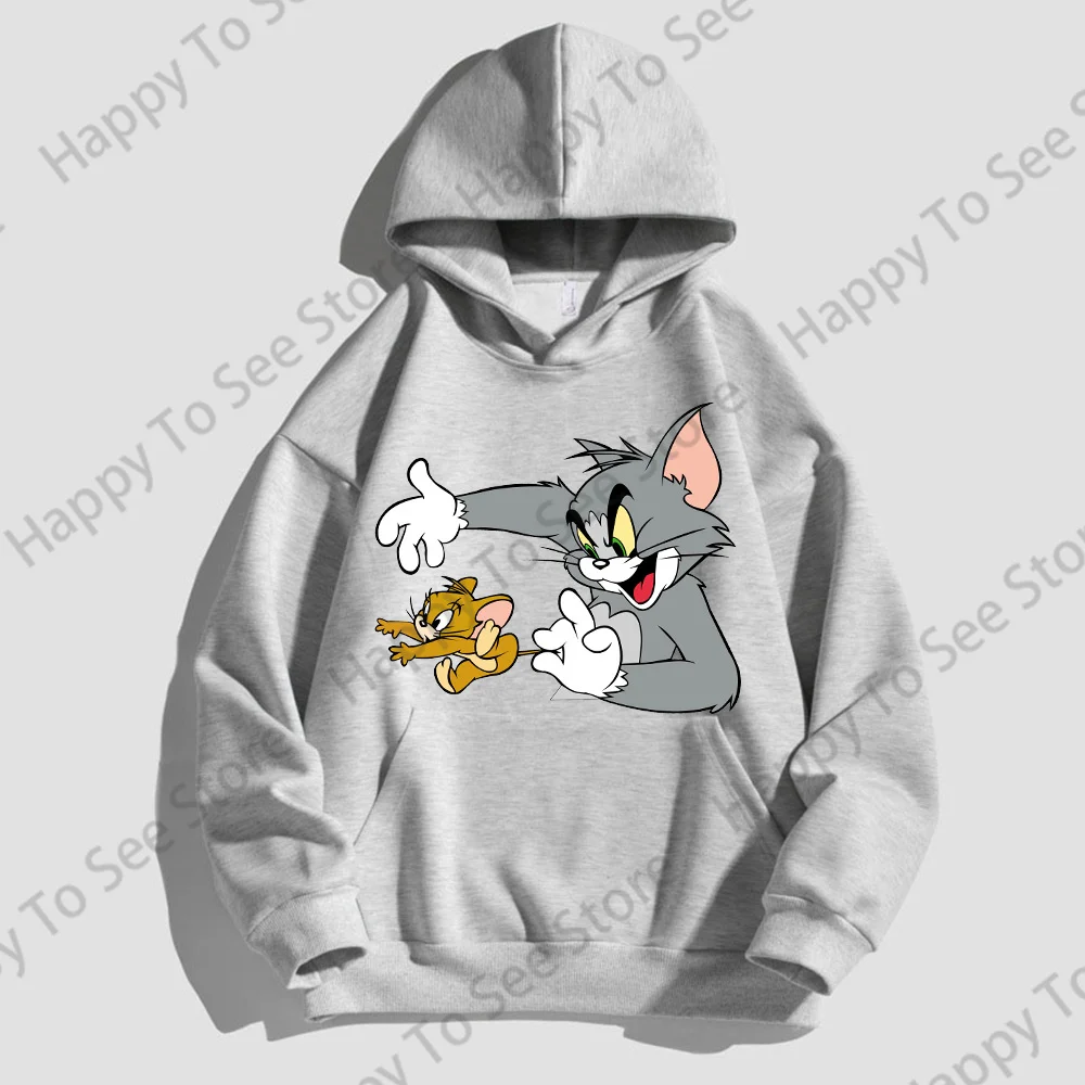 Tom And Jerry Women\'s Clothing Cotton Hoodies Spring Autumn Cute Loose Lazy Style Cartoon Fun Style Pullover Unisex Hooded Tops