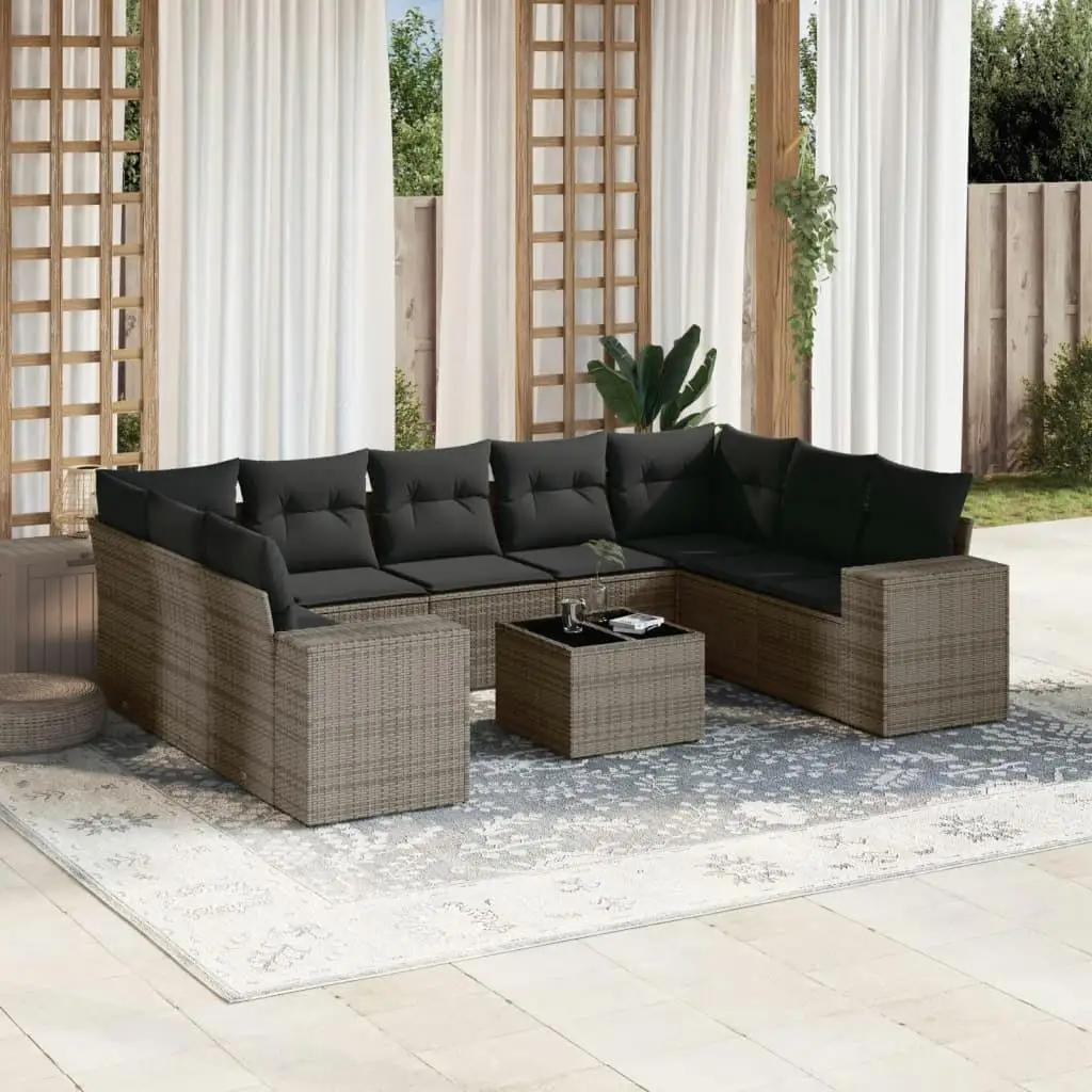 

Grey PE Rattan Garden Sofa Set with Large Adjustable Feet Comfortable Outdoor Seating 5 Piece Furniture Set