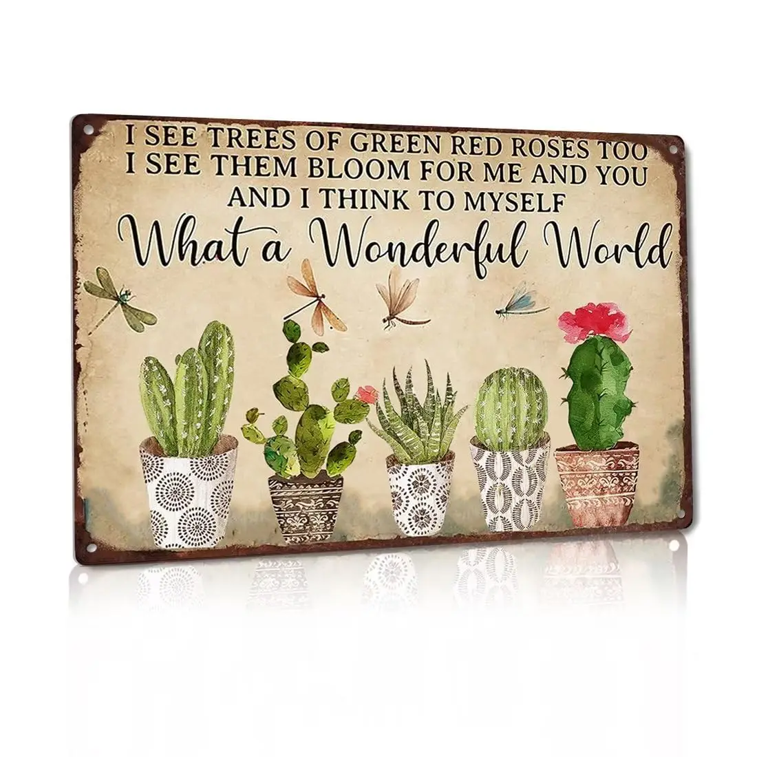 I SEE THEM BLOOM FOR ME AND YOU - Succulent Bouquet Square Vintage Tin Sign Decorable Cactus Wall Art Floral Decor Cacti Art Suc