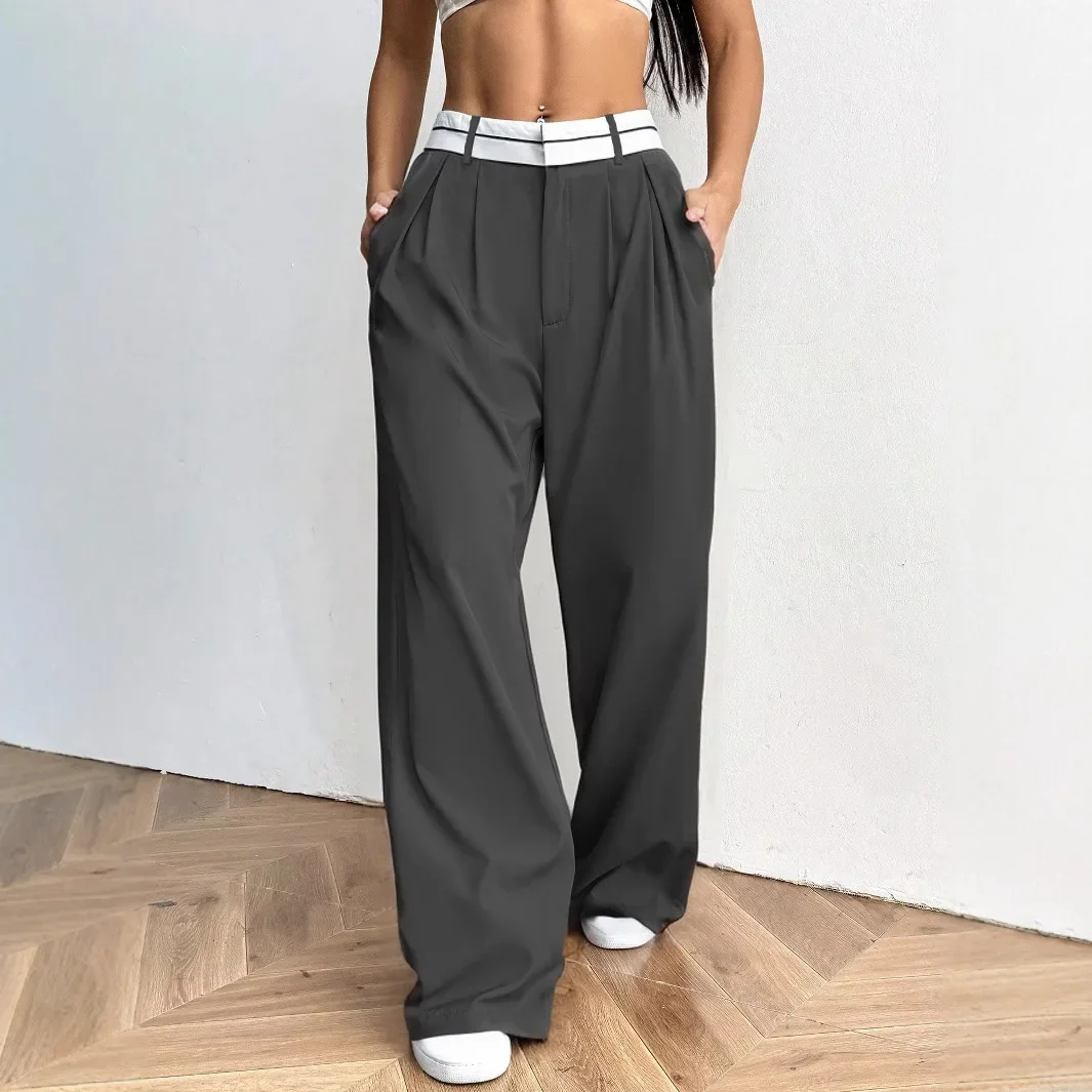 سروال بدلة فضفاض واسع الساق 2025 نمط جديد مريح مناسب بنطال طويل للنساء أنيق عصري AE Stock Origin China