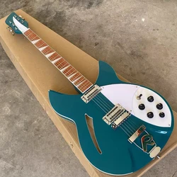 6 String 360 Electric Guitar, Metallic Turquoise Blue Semi Hollow Body, R Shaped Tailpiece, Rosewood Fretboard Guitarra