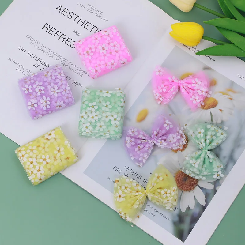 6cm 5 jardów Floret Tulle Daisy Ribbon Roll DIY Craft Ribbons for Gift Bow Packaging Cherry Blossoms Printed Mesh Fabric Supplies