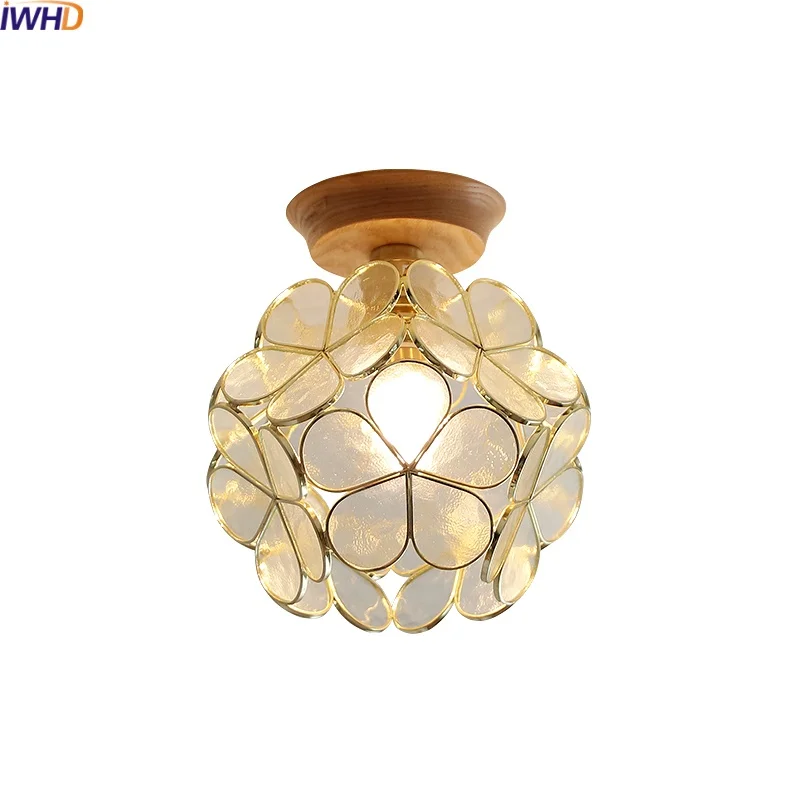 

IWHD Wood Glass LED Ceiling Lamp Home Lighting Restaurant Balcony Living Room Light Decoration Nordic Modern Plafondlamp