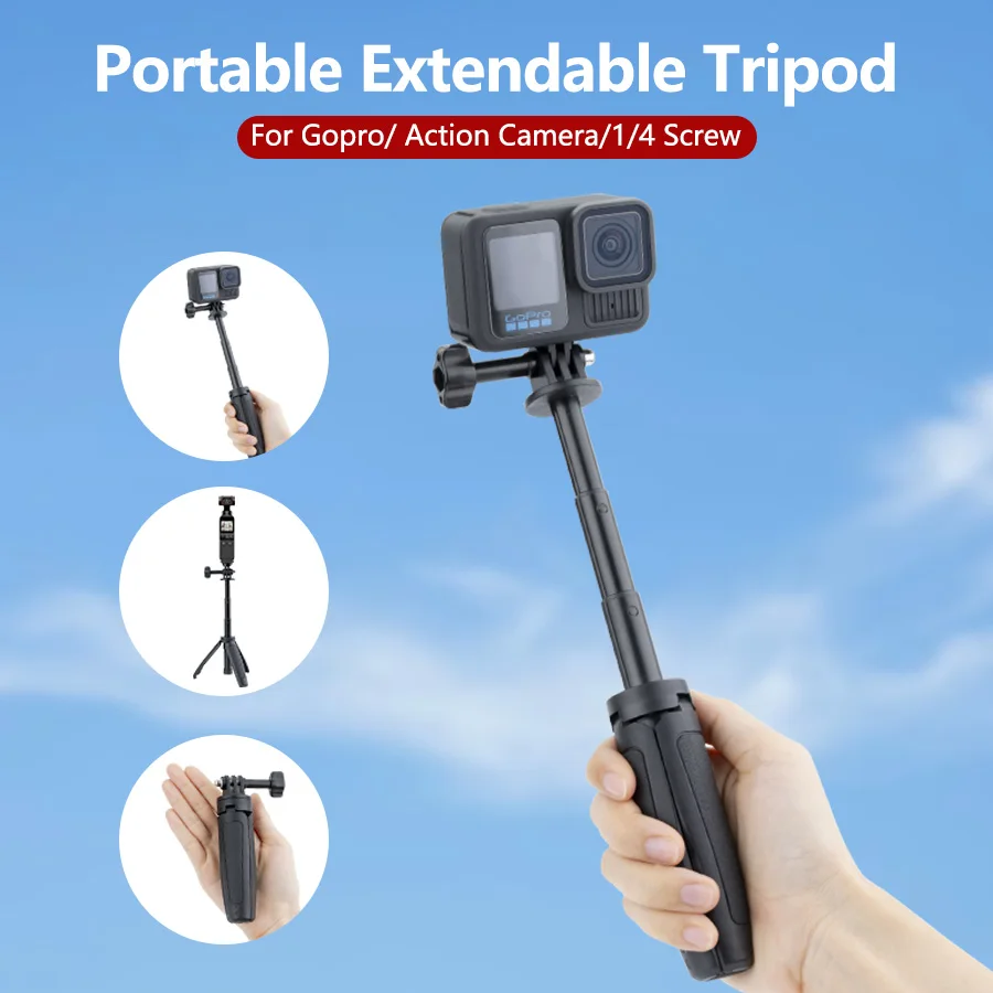 

Portable Travel Tripod, Mini Tripod, Extendable Tripod Handle with 4 Height-Adjustable Levels for Phone Camera live stream vods