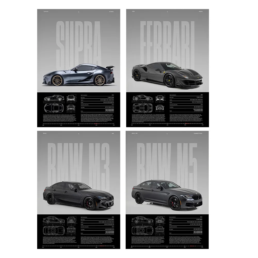 Frameless,Performance Sports Cars Wall Art Poster Fashion Race Cars Canvas Painting Famous Cars Canvas Art Prints Cars Decorativ