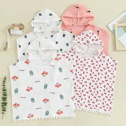 Cubierta de traje de baño para niñas pequeñas, sudadera con capucha con estampado de cereza/zanahoria/Cactus, protectores de erupción para la playa, traje de baño para niños pequeños