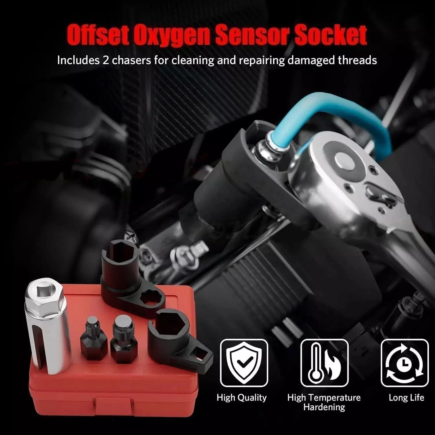 5pcs Automotive Oxygen Sensor Socket Offset Wrench Set 22MM Sockets 1/2