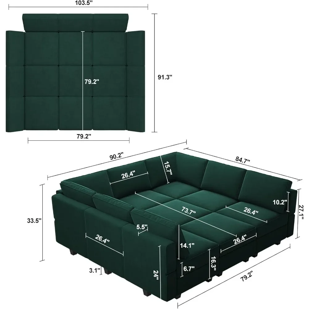 Modular Sectional Sofa with Ottomans, Velvet Reversible Sleeper Sectional Sofas with Chaise, Sleeper Sofa Bed with Storage Seat