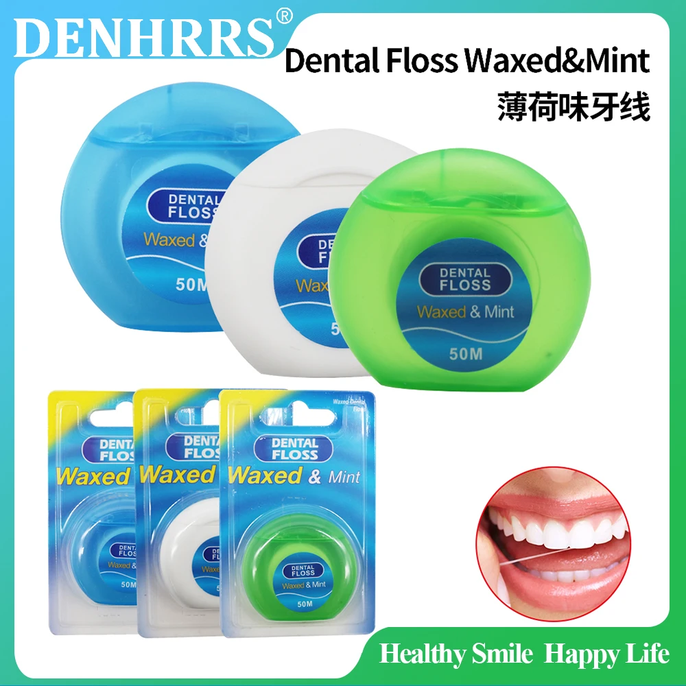 50M Portable Dental Floss Waxed Mint Flavored for Thoroughly Clean in Tight Area Oral Care