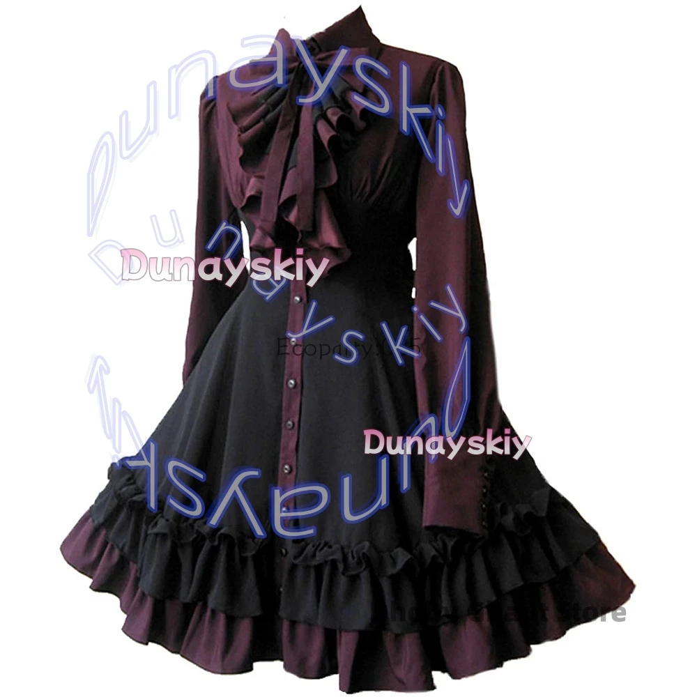 

Medieval Gothic Bow Dress Renaissance Steampunk for Women Dresses Vintage Lolita Dress Gothic Long Sleeves Ruffle Classic Dress