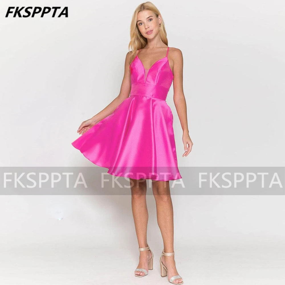 

Fuchsia Prom Dresses Lovely Short Homecoming Dress For Girls A Line Spaghetti Straps Cute Women Wedding Party Gowns Dropshipping