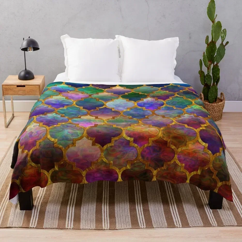 Arabic moroccan mosaic pattern Throw Blanket Cozy Warm Blanket for Bed Room Decor