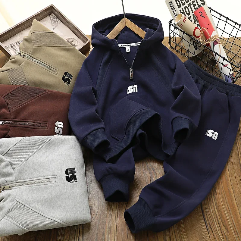Children's Clothing Men's Spring and Autumn Sweater Medium and Older Children's Two-piece Set Sports Style Children's Clothing