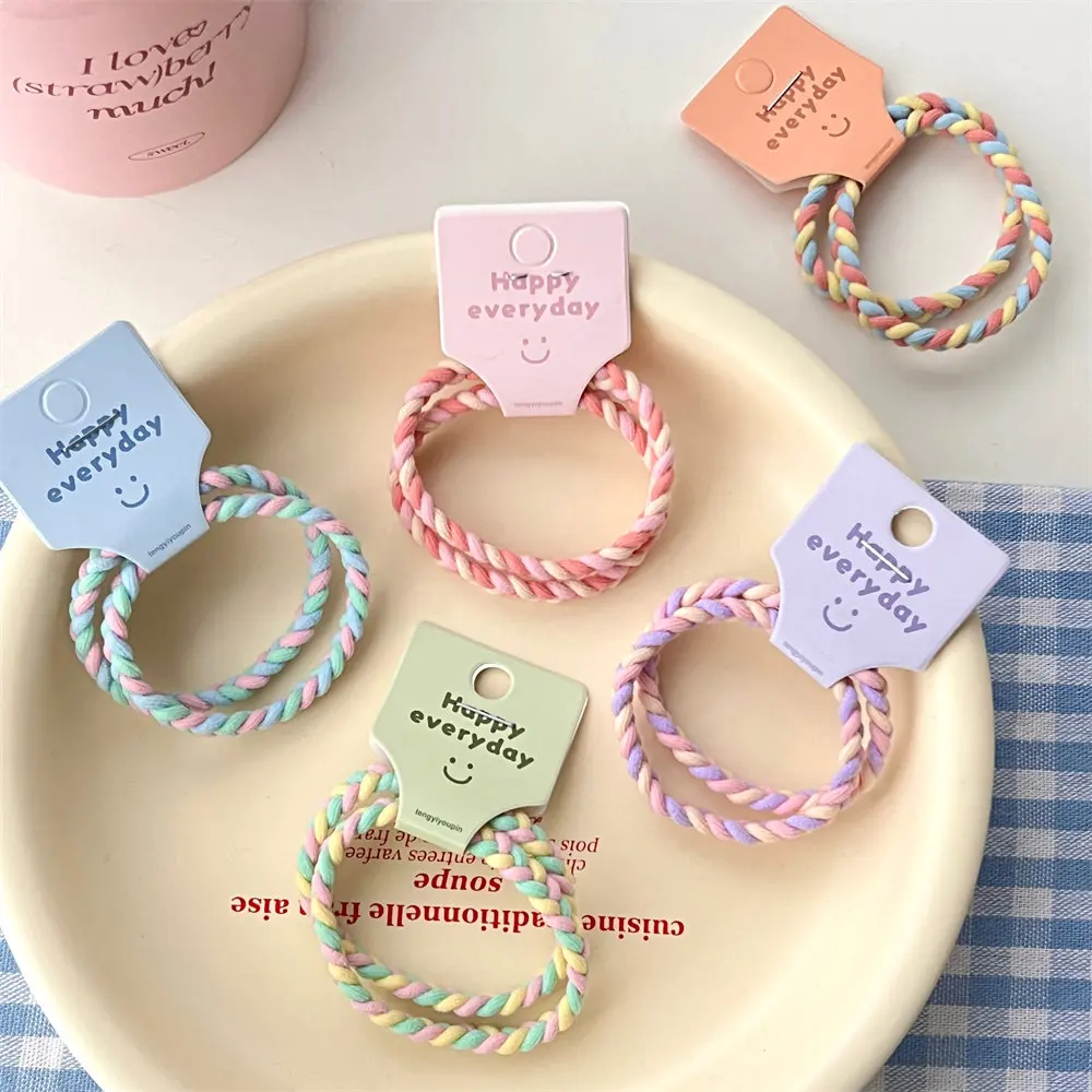 4Pcs Colorful Small Fresh Hair Rope Girl Ball Head High Ponytail Hair Ring High Elastic Durable Hair Rope Cute Headdress