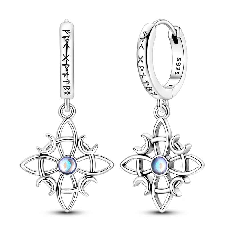 Mond-Keltischer-Knoten-Ohrringe für Damen, 925 Sterling Silber, CZ Zirkon Ohrstecker, Funkelnde Ohrringe, Hochzeits- und Jubiläumsgeschenke
