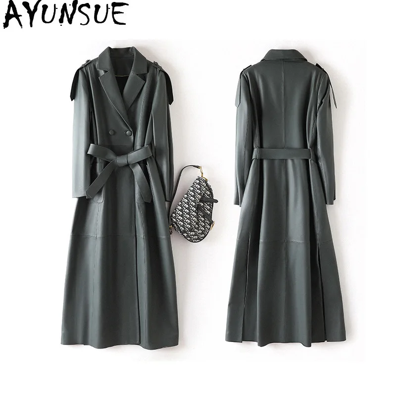 AYUNSUE Vera Pelle di Pecora Genuino Giacca di Pelle Donna Lungo Trench e Impermeabili Cappotto per Le Donne Giubbotti Vestiti Autunnali 2025 Jaqueta De Couro