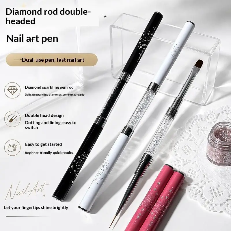 1 Stück Doppelendiger Edelstahl-Weichfaser-Malpinsel für Maniküre, Kristall-Nagelkunst-Pinsel, Nagellack-Liner-Pinsel, Make-up-Werkzeug – Detail 1