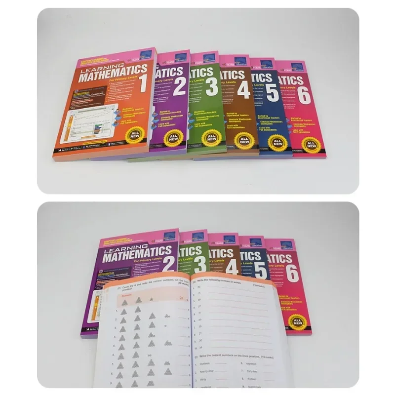Sap Aprendizagem Matemática Livro para Crianças, Singapore Primary School Textbook, Learn Math Books, 6 PCs/Set, Grade 1-6