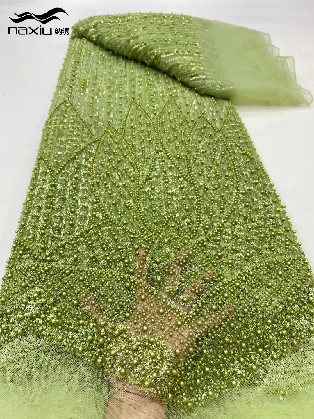 

Madison Latest African Sequins Lace Fabric 2025 High Quality Lace Embroidery 3D Beaded Mesh Fabric 5 Yards For Wedding Party