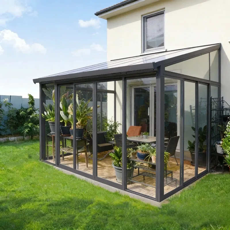 Modern Design Aluminum Sunroom Glass House Conservatory Retractable Waterproof Sun Room with Flat Roof for Outdoor Use