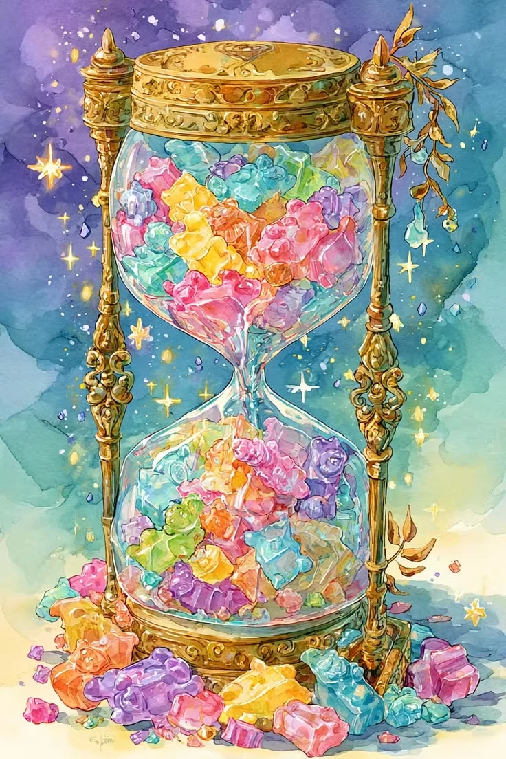 Magical Candy Hourglass Diamond Painting, Watercolor Style Gummy Bear and Crystal Sand Timer, Perfect for Home Decor and Gifti