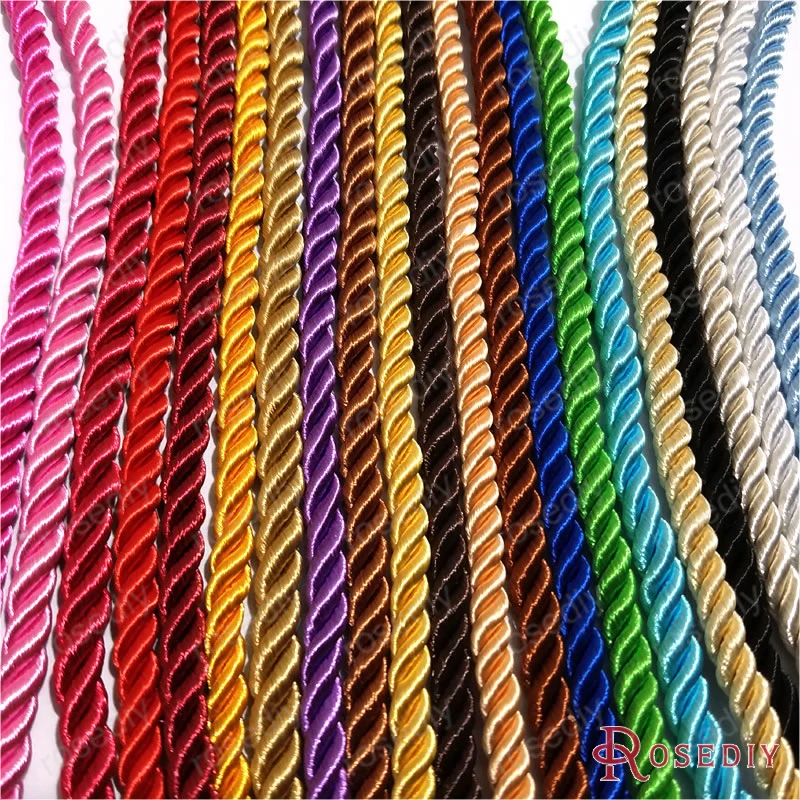 Wholesale 5mm Satin  Polyester Cords Three strands of Rope Diy Findings , the price is for 5 meter,tell us color code (T7006)