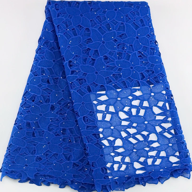 Royal Blue African Guipure Cord Lace Fabric 2024 High Quality French Water Soluble Stones Lace Fabric For Women Prom Dresses Sew