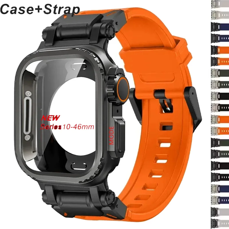 

Silicone Strap+TPU Case for Apple Watch Band Ultra2 10 46mm 49mm 44mm 45mm Protector Cover Bracelet for IWatch Series 9 8 7 6 SE