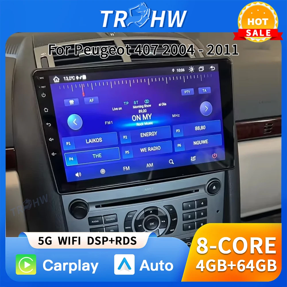 

Автомобильный мультимедийный видеоплеер для Peugeot 407 CC SW 407CC 2004-2011, Android автомагнитола с навигацией, стерео, CarPlay, Auto, без 2DIN