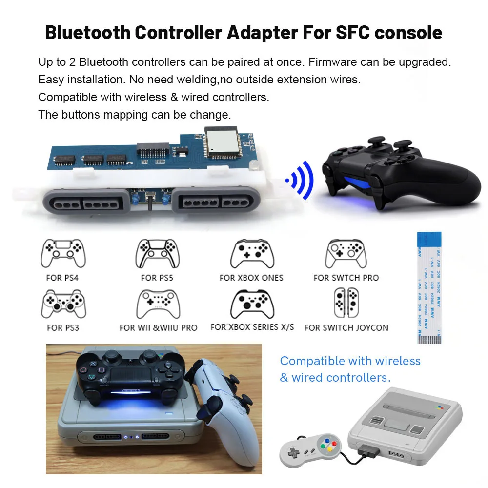 IBlueControlMod-Contrôleur sans fil, adaptateur interne, pour EU SNES JP SDavid, se connecte à pour PS3/PS4/PS5/Switch Pro