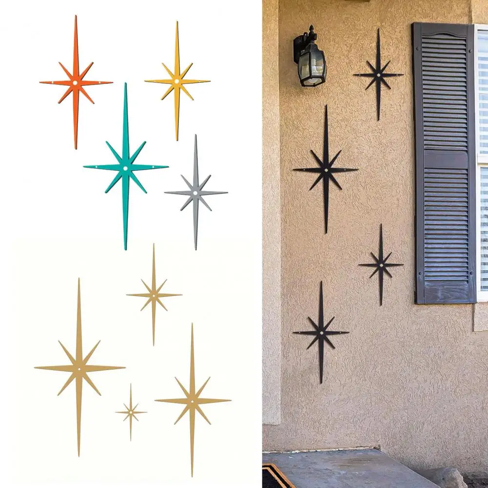 4Pcs Metal Starburst Wall Decoration Retro Mini Mid-Century Starburst Wall Art Sculpture Wall Decorative Sign Home Decoration