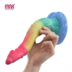 FAAK Curved Colorful Dildo Animal Snake Penis With Sucker G-spot Stimulate Soft Silicone Sex Toy Flexible Vagina Anal Masturbate