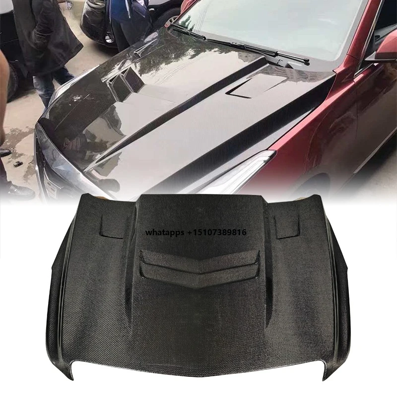 New TOPMIX for ATS/ATSL Upgraded Carbon Fiber Black Vented Engine Hood Bonnet Exterior Car Parts