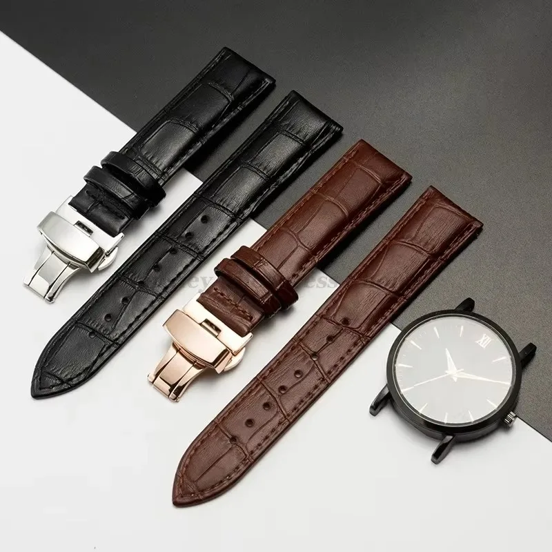 Genuine Leather Strap With Box Watch Band Butterfly Clasp Bracelet 12/14/16/18mm 20mm 21mm 22mm 24mm Wristband Watch Accessories