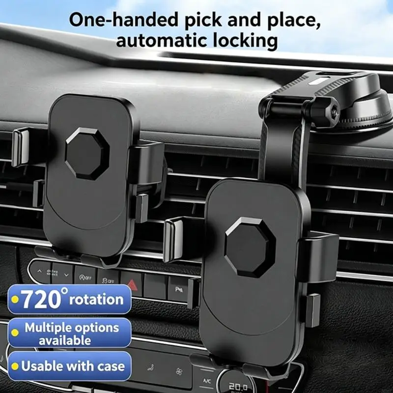 

Car Phone Holder with Weight Auto Locking Mechanism Car Stand for Dashboards Suctions/Air Vent Installation 896C