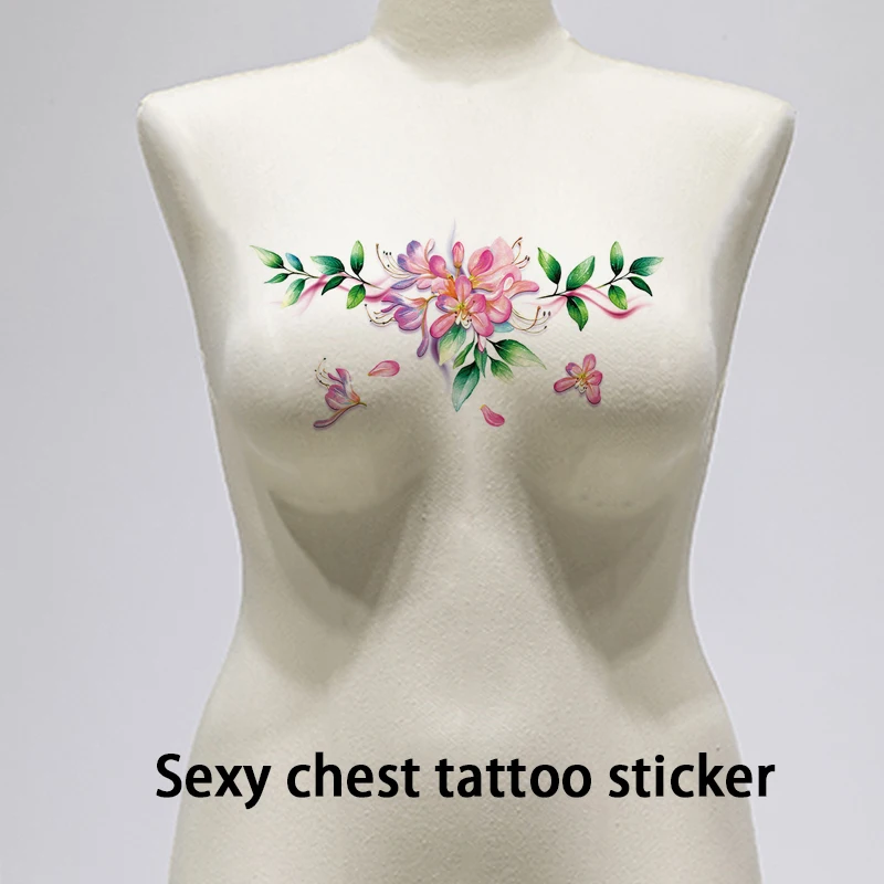 สติกเกอร์ชั่วคราวหน้าอกดอกไม้สีอินเทรนด์และเซ็กซี่สติกเกอร์รอยสักแบบใช้แล้วทิ้งกันน้ําและกันเหงื่อ