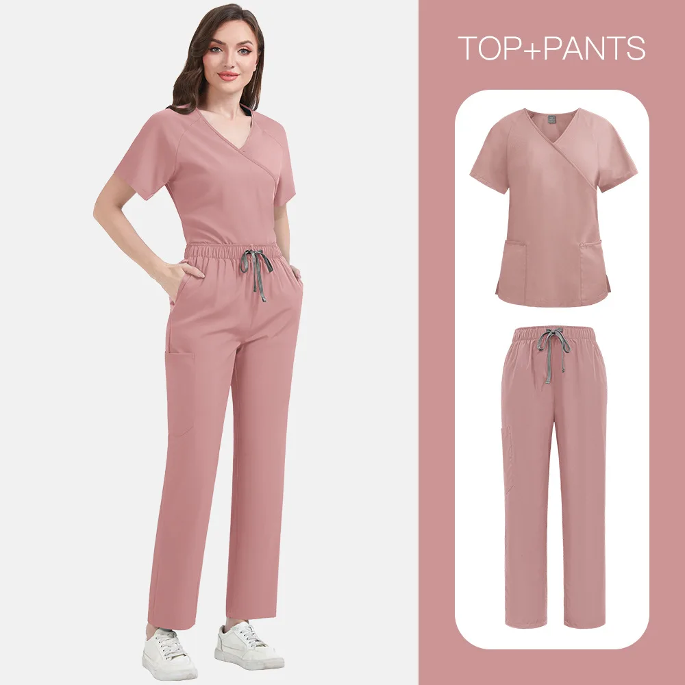 ชุดยูนิฟอร์มทางการแพทย์แบบสลิมฟิตสำหรับผู้หญิง ชุดสครับสำหรับโรงพยาบาล เสื้อผ้าสำหรับพยาบาล อุปกรณ์เสริมสำหรับคลินิกทันตกรรม ร้านเสริมสวย สปา ชุดทำงาน